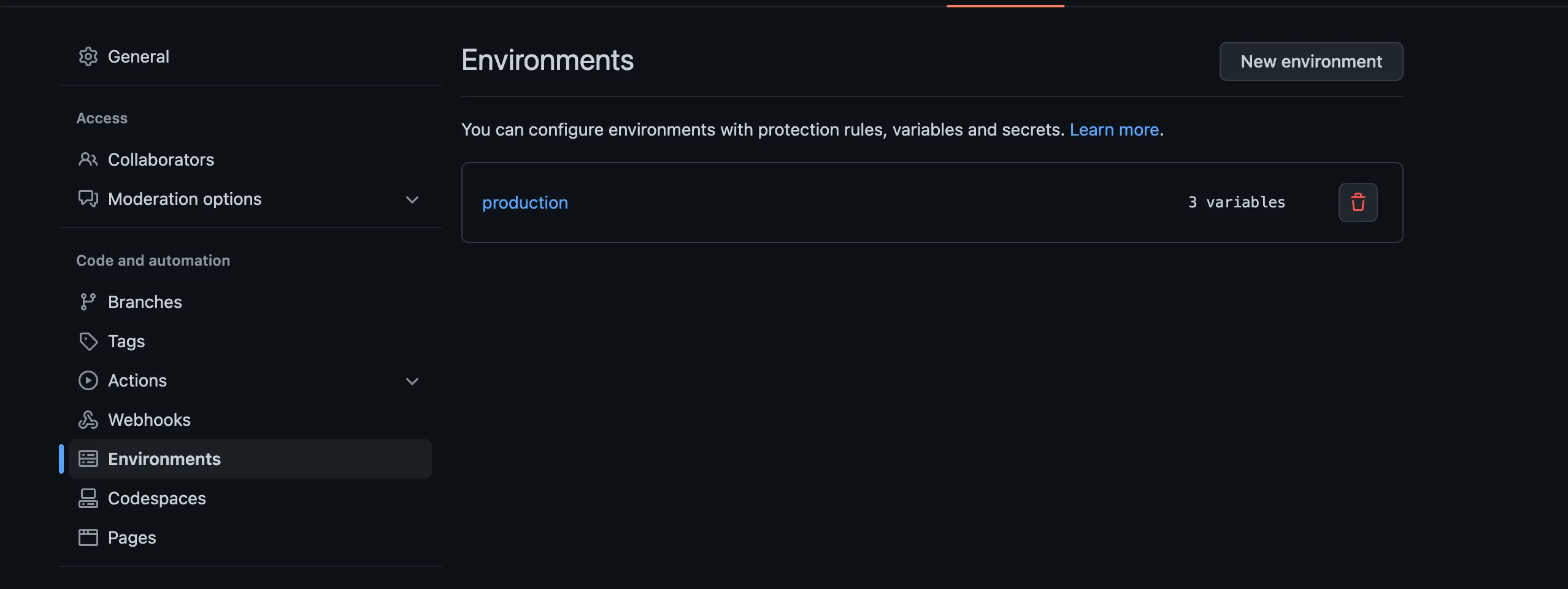 Github environment